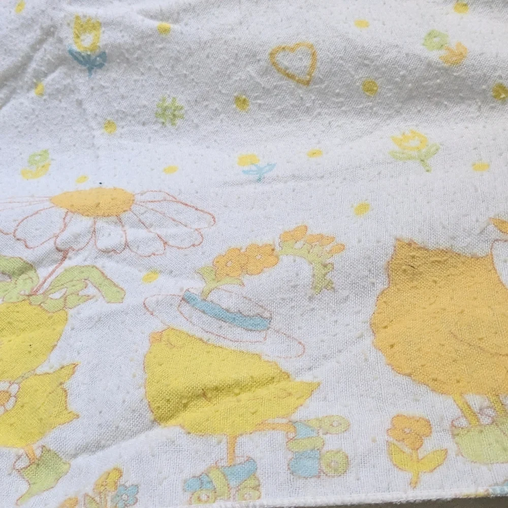 Vintage 70s Pastel Chick & Daisy Baby Blanket Roller Skating 38x28